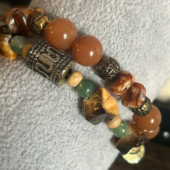 Hand Crafted 2 Piece Collection Multi-Stone Stretch Mixed Bead Bracelets - Picture 1 of 3
